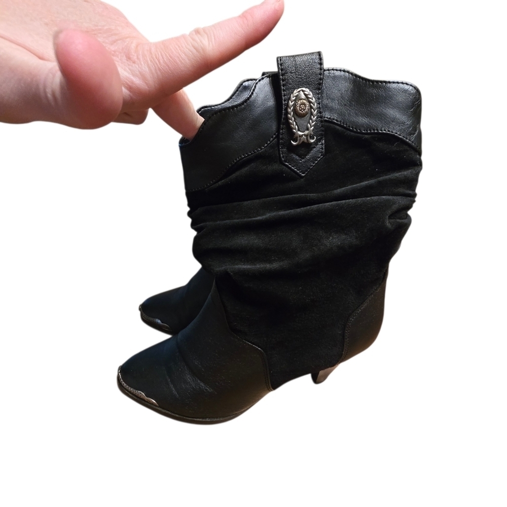 Coastal Black Leather Western Festival Slouch Boots | Metal Toe Rand | Size 8.5 - Picture 10 of 16